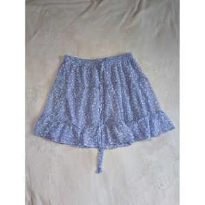 Sienna‎ Sky Floral Mini Skirt Ruffle Hem Elastic Waist Lightweight L